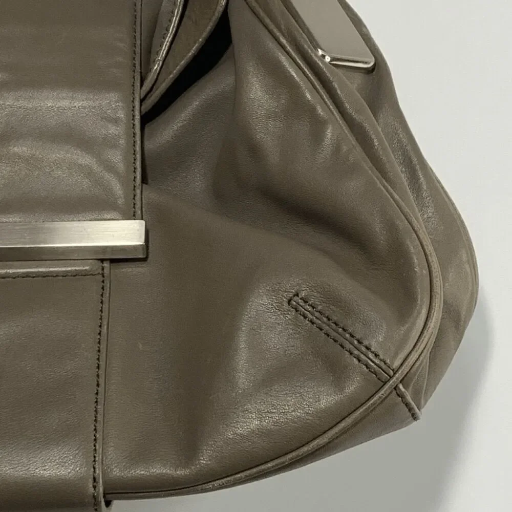 Banana Republic Leather Top Handle Magnetic Closure Hobo Bag Gray taupe color